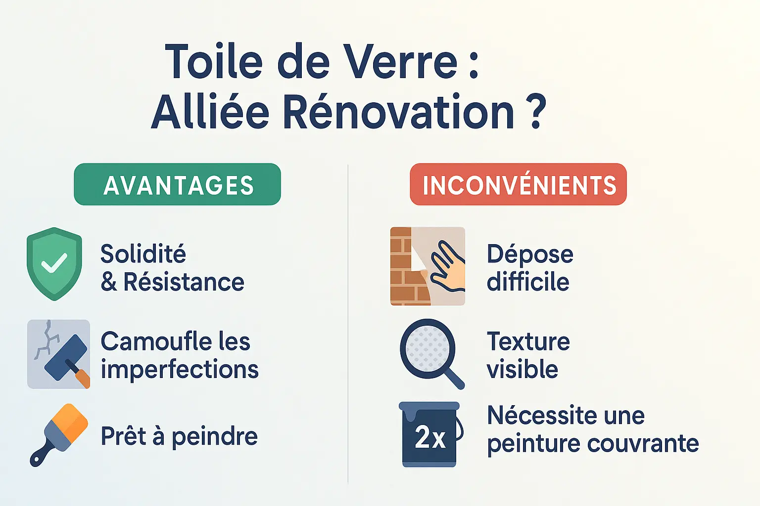 Illustration des avantages et inconvénients de la toile de verre