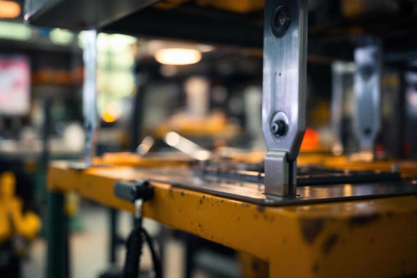 Gros plan sur une machine jaune dans un environnement industriel
