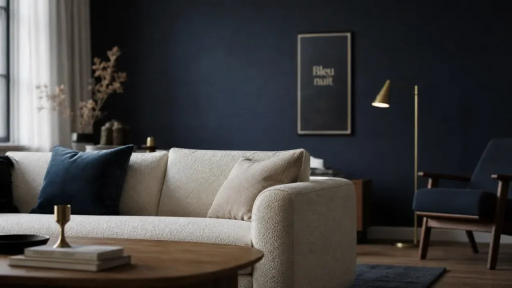 Mur bleu nuit mat, bleu foncé peinture pour salon contemporain