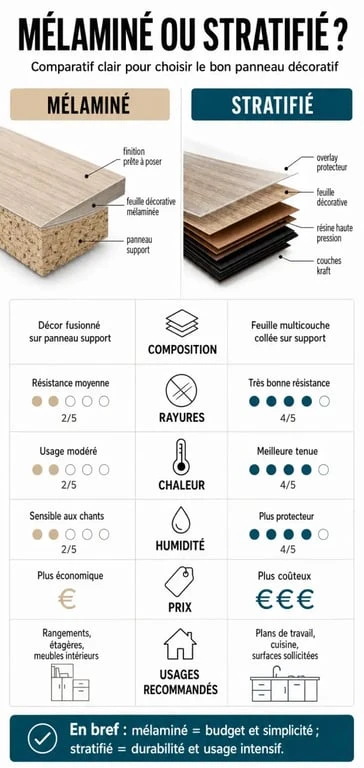 Infographie comparative mélaminé ou stratifié