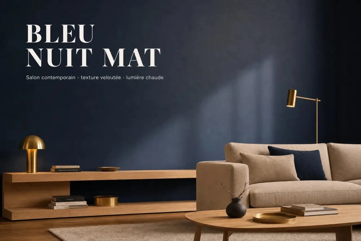 Salon contemporain avec mur peint en bleu foncé pour une ambiance élégante et feutrée