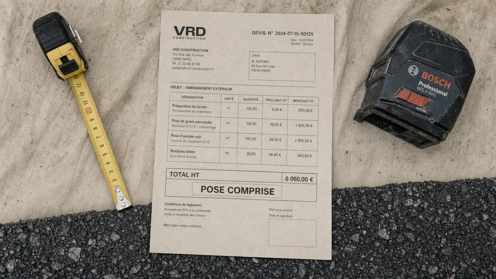 Prix de l’enrobé au m² : 25 à 60 €/m² et les frais qui font vraiment varier le devis