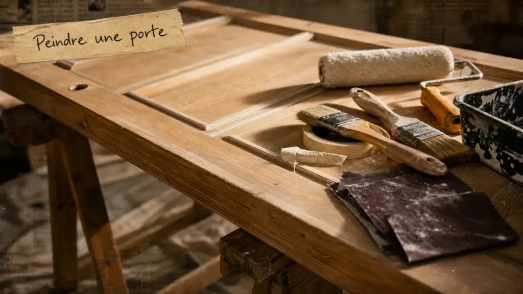 Peindre porte en bois sans traces : rouleau, ruban et ponçage