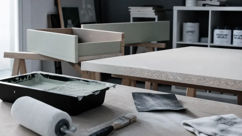 Peinture pour meuble IKEA : commode MALM sur tréteaux avec apprêt et ponçage