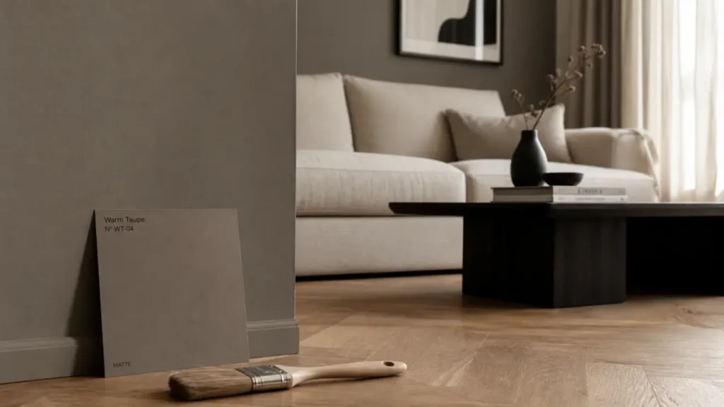Peinture taupe sur murs et plafond, intérieur lumineux en nuance chaude