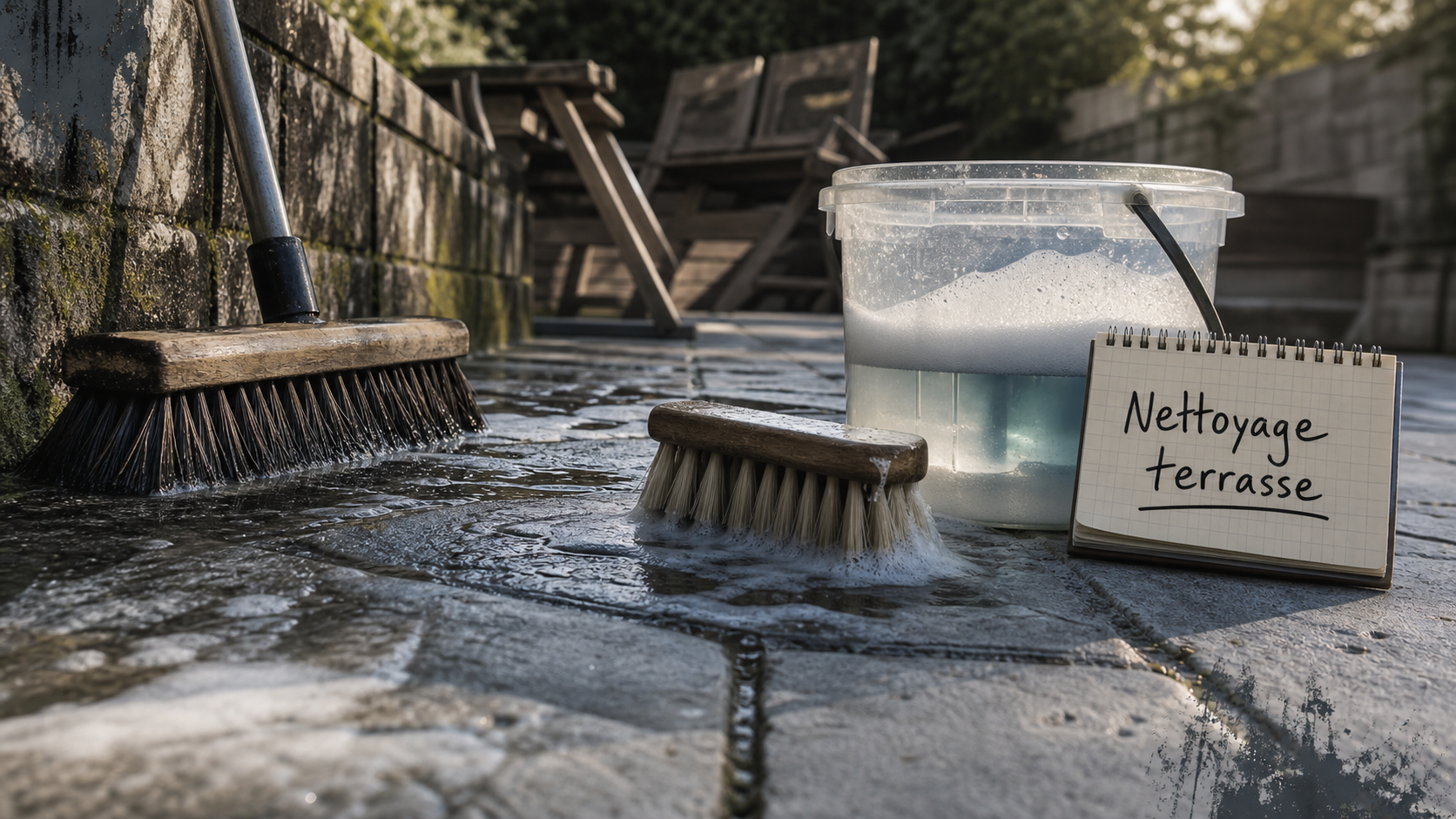 Terrasse nettoyage : savon noir, pression douce et erreurs à éviter
