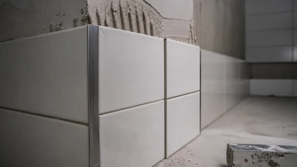 Angle en carrelage : profilé, coupe à 45° et pièce spéciale sur douche à l’italienne