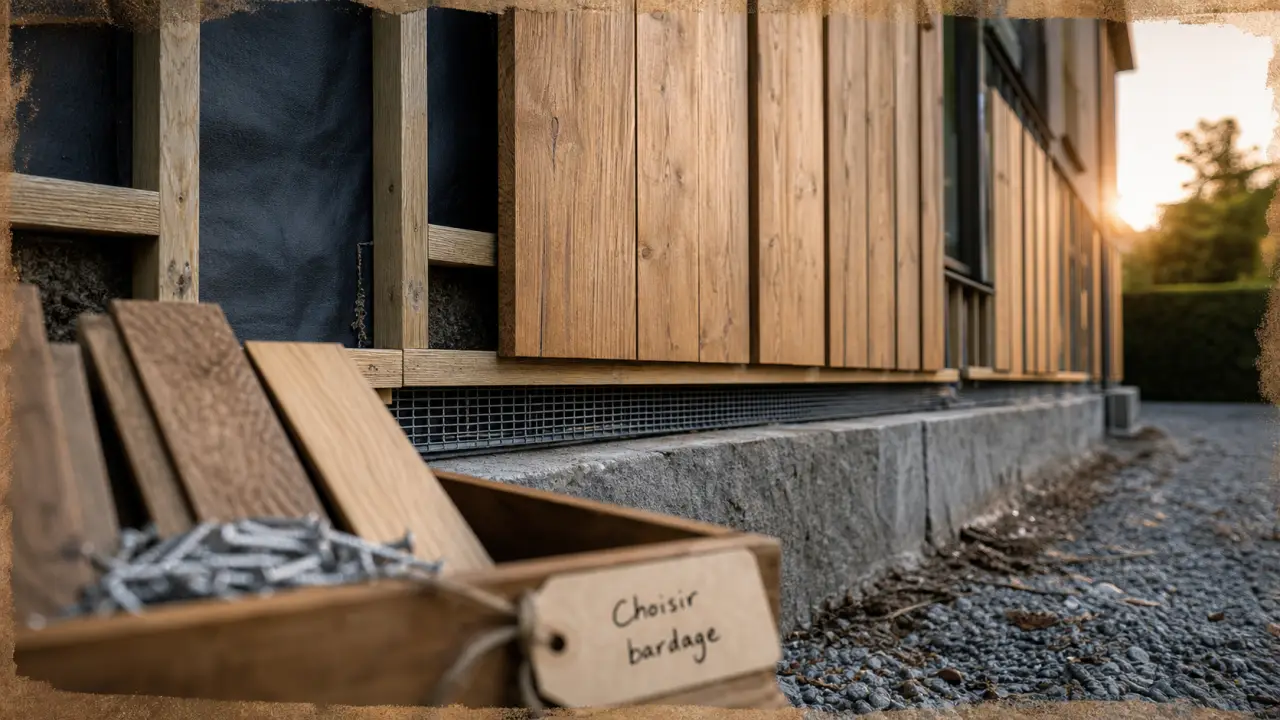 Bardage mur extérieur bois sur ossature ventilée et pare-pluie