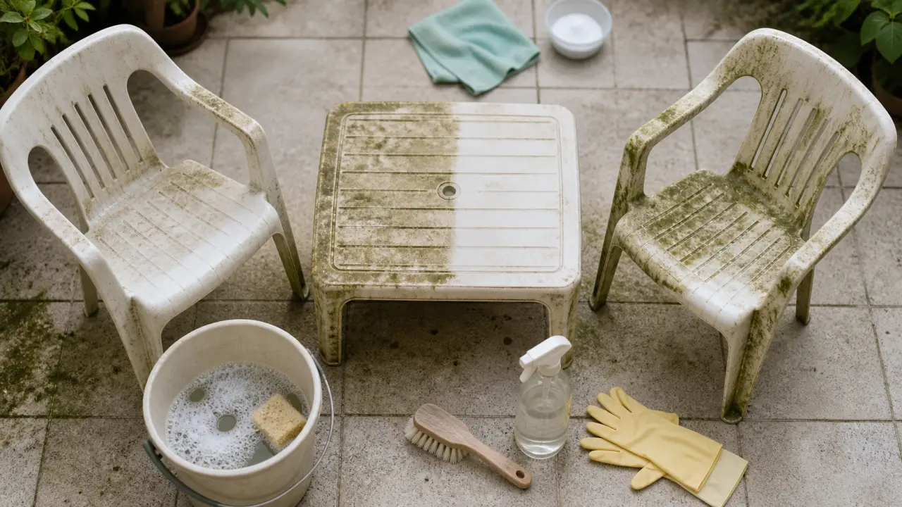 Raviver un salon de jardin en plastique vert, sans l’abîmer : vinaigre blanc, séchage et protection