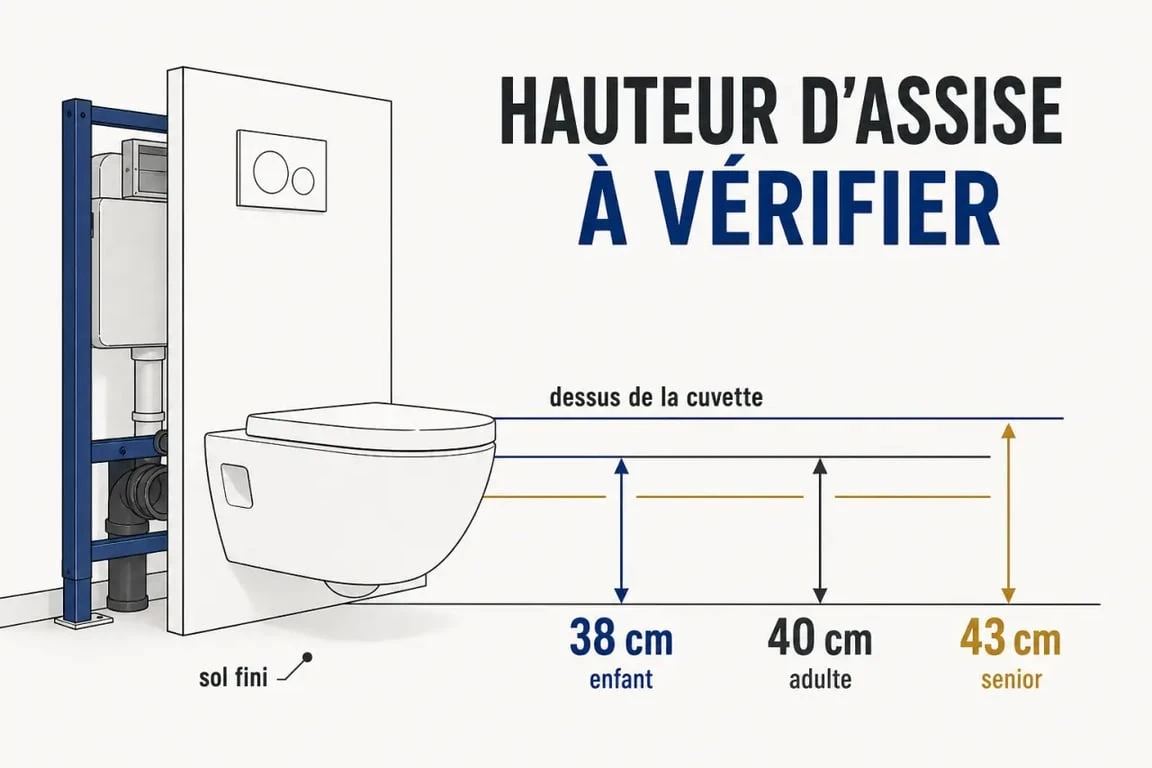 Hauteur toilette suspendu : repères visuels pour régler la hauteur avant installation
