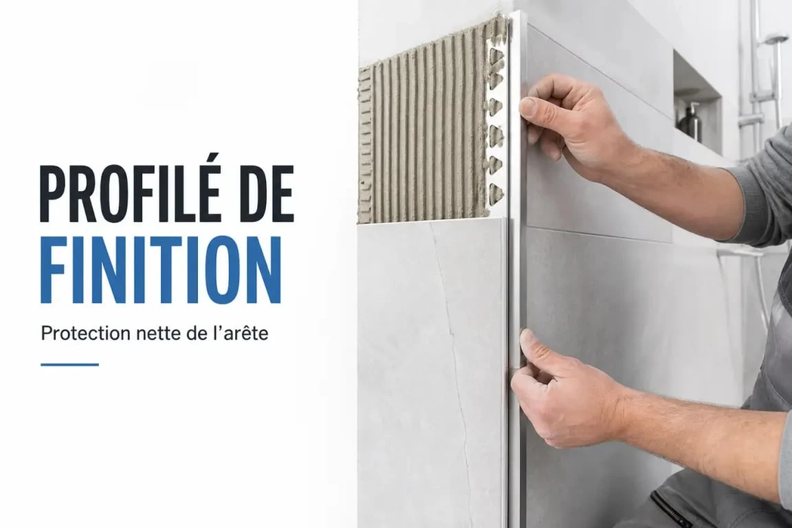 Pose d'un angle en carrelage avec profilé de finition sur un angle extérieur de douche