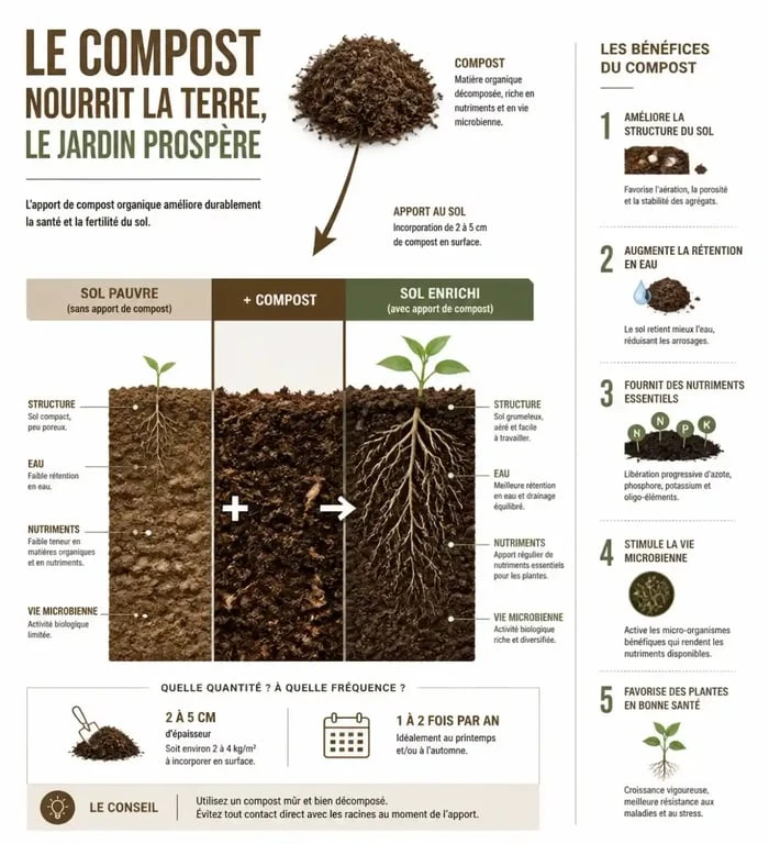 Préparation du sol avec du compost pour éviter les erreurs de débutant au potager