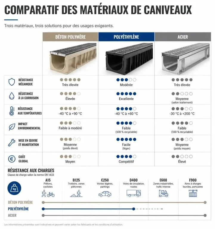 Comparatif des matériaux pour caniveau extérieur