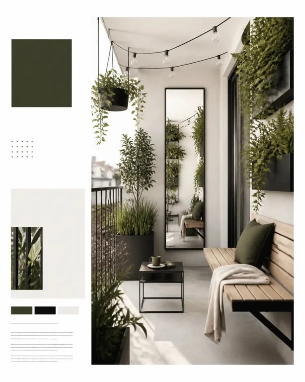 Décoration extérieur terrasse sur petite terrasse urbaine avec circulation dégagée et végétalisation verticale