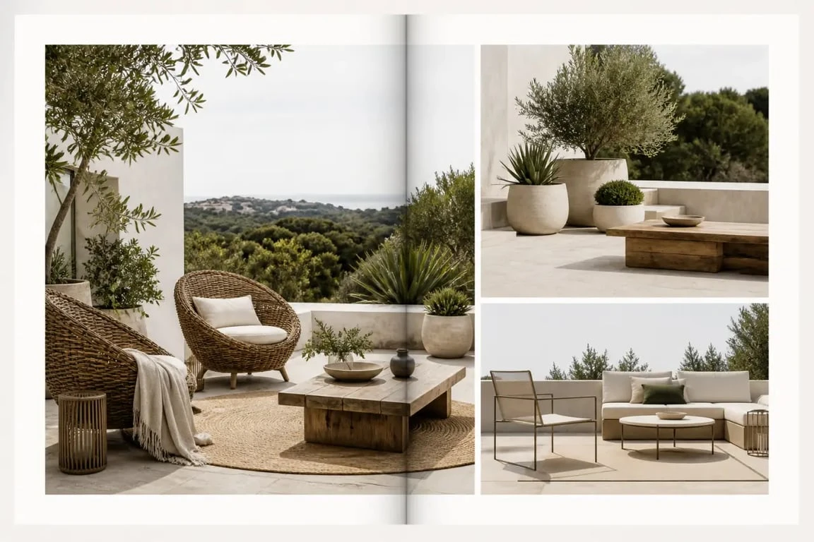 Idées de décoration extérieur terrasse dans un style bohème, naturelle et contemporaine