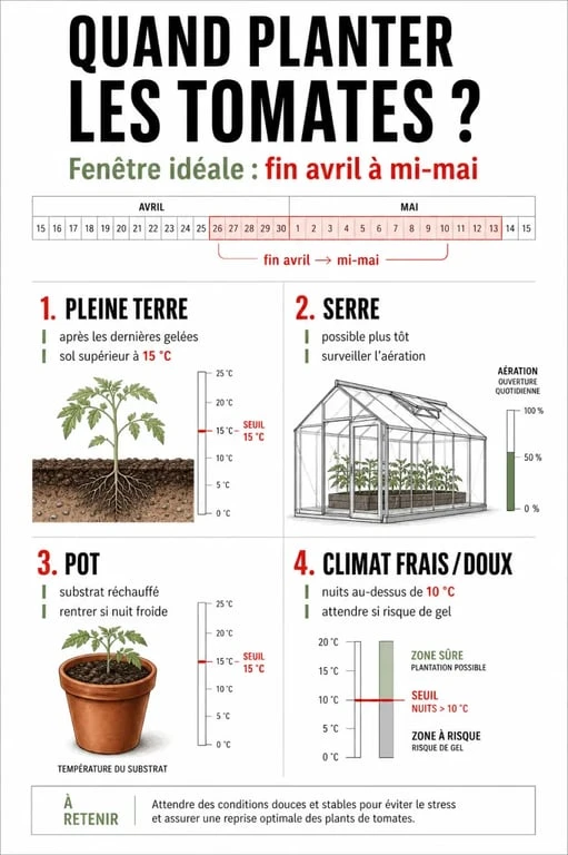 Quand planter ses tomates : repères clés de gelées, température du sol et nuits douces