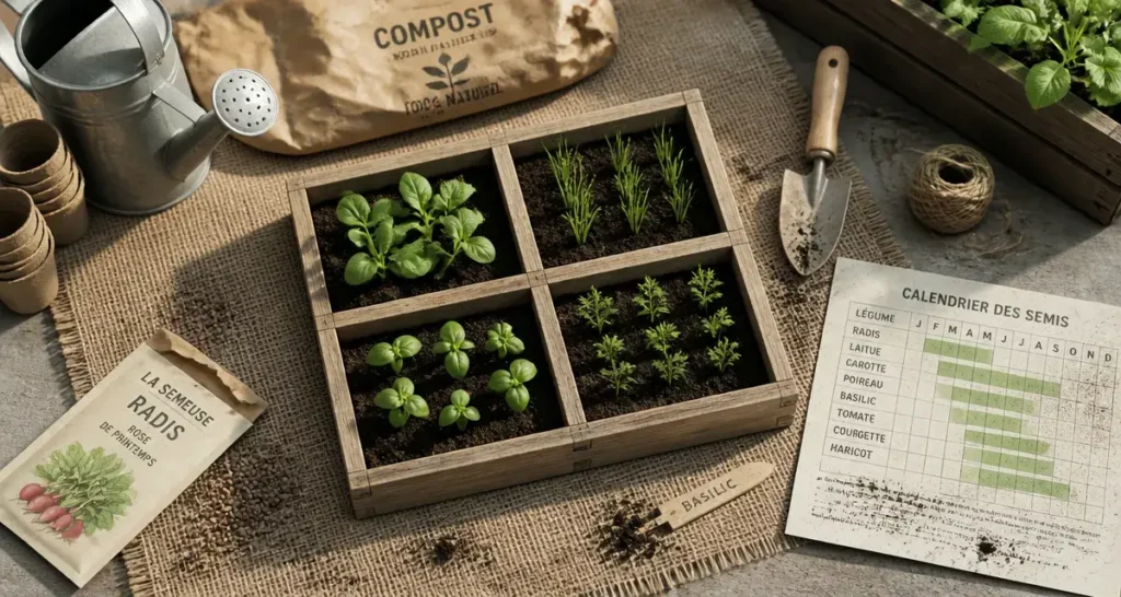 Erreurs de débutant au potager à éviter : potager 30 m², semis et compost