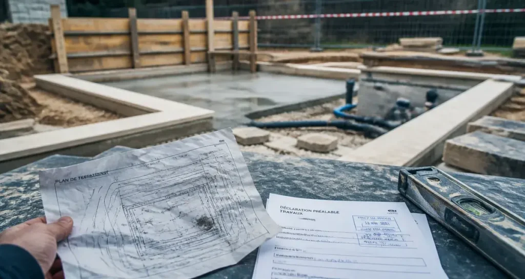 Fabrication d une piscine : plan de terrassement et chantier