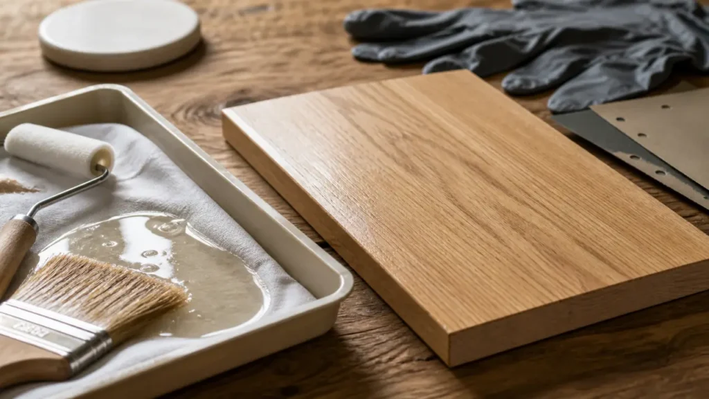 Vitrifier un plan de travail en bois : film transparent protecteur sur bois poncé
