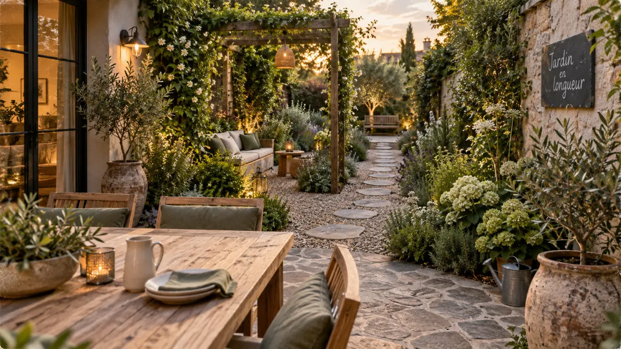Aménagement jardin en longueur : allée et pergola pour éviter l’effet couloir