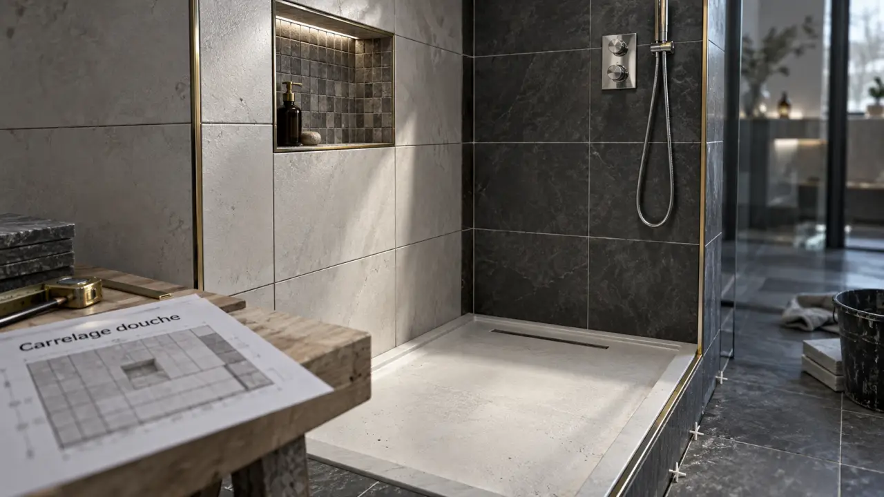 Carrelage douche mural avec joints discrets pour agrandir l’espace