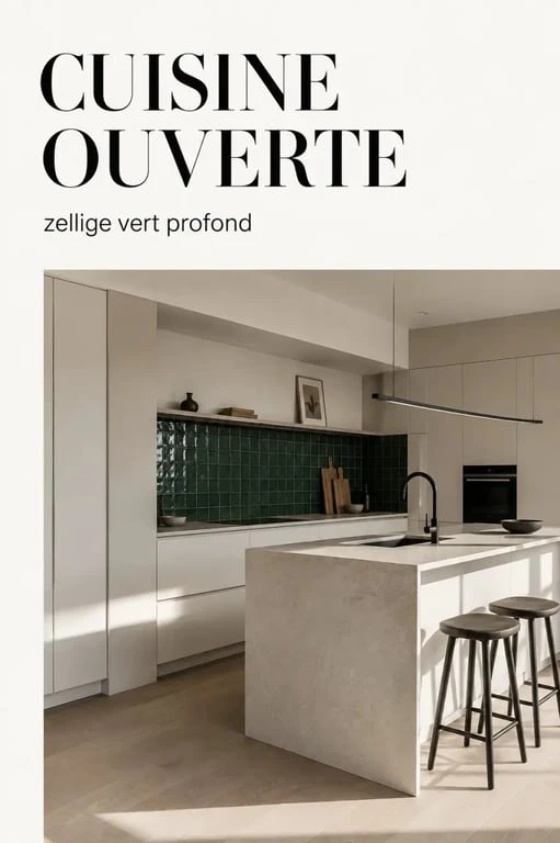 Idée carrelage mural cuisine avec crédence en zellige vert profond dans une cuisine contemporaine