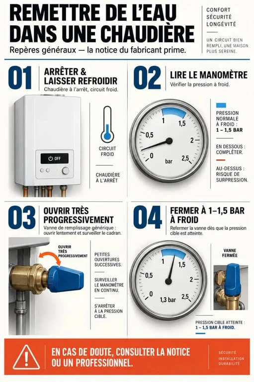 Faut-il éteindre la chaudière pour remettre de l'eau : étapes avec manomètre et vanne de remplissage