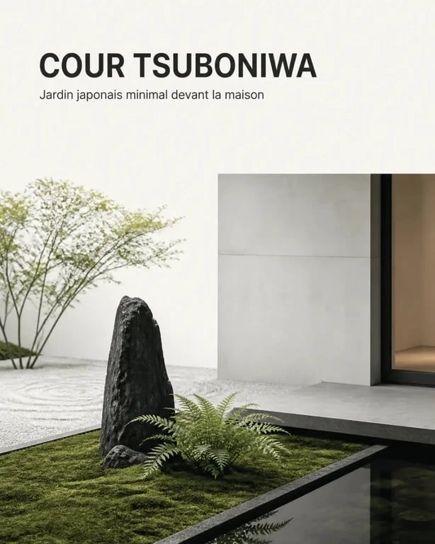 Petit jardin japonais devant maison dans une petite cour tsuboniwa