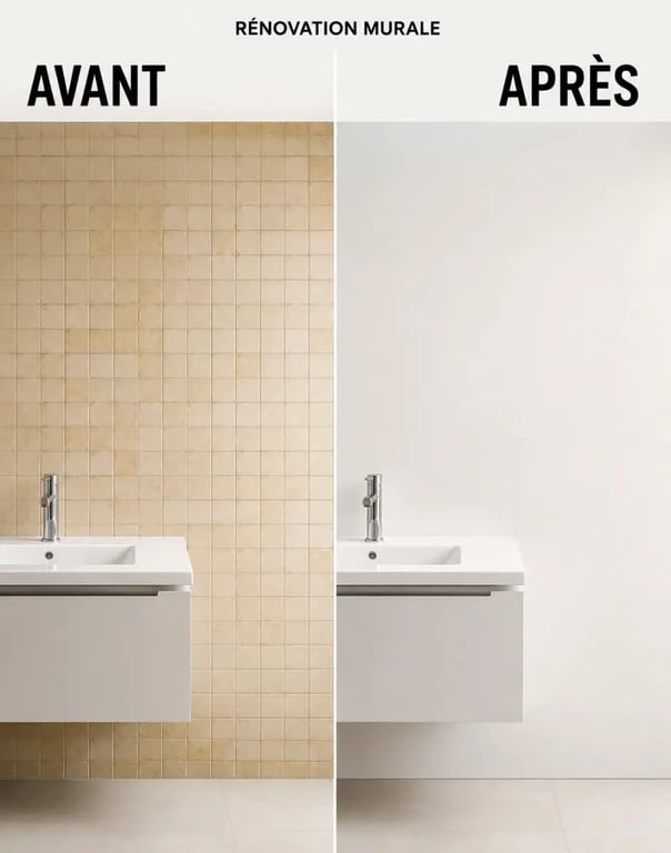 Recouvrir un carrelage mural : avant et après dans une salle de bain rénovée