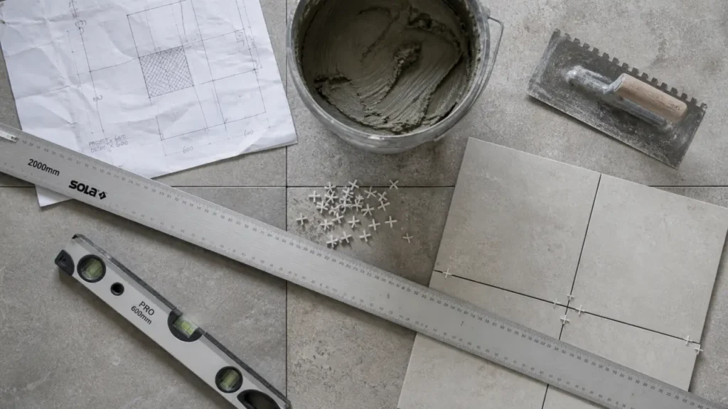 Pose carrelage sol : carreaux creux, joints irréguliers et découpes visibles